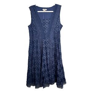 Sundance True Essence Blue Sleeveless Floral Lace Womens Dress Size 10 Nylon